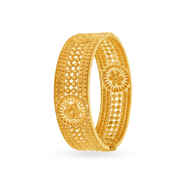 Coruscating 22 Karat Yellow Gold Floral Bead Bangle 2