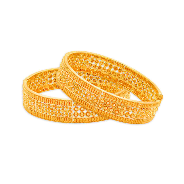 Glittering 22 Karat Yellow Gold Beaded Bangle