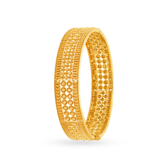 Glittering 22 Karat Yellow Gold Beaded Bangle