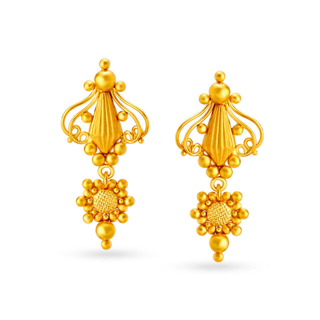 Captivating Gold Drop Earrings with Black Beads,,hi-res 