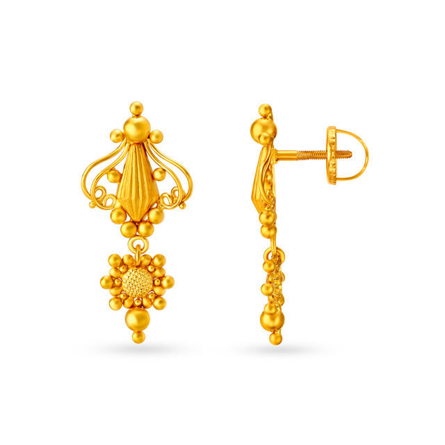 Captivating Gold Drop Earrings with Black Beads,,hi-res 2