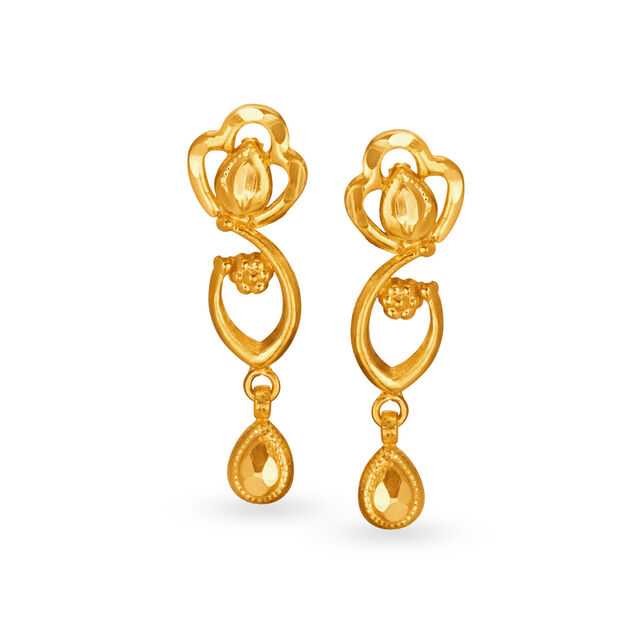 Hypnotic Floral Abstract Gold Drop Earrings,,hi-res