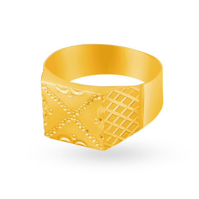 Square Textured Mens Gold Finger Ring for Men,,hi-res 4