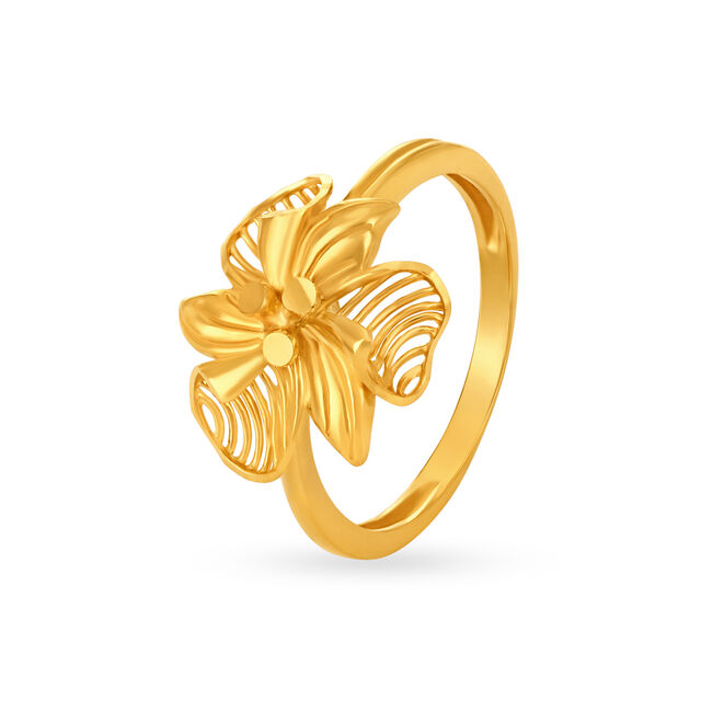 Surreal 18 Karat Yellow Gold Floral Statement Ring 