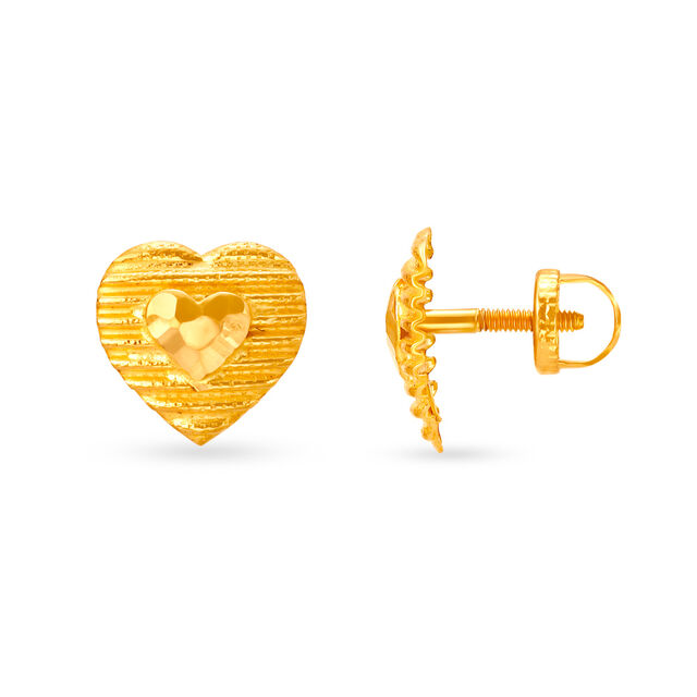 Charming 22 Karat Yellow Gold Heart Studs 2