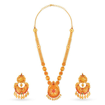 Peacock Motif Rawa Work Gold Necklace Set