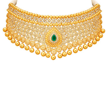 Floral Motif Jali Work Gold Necklace
