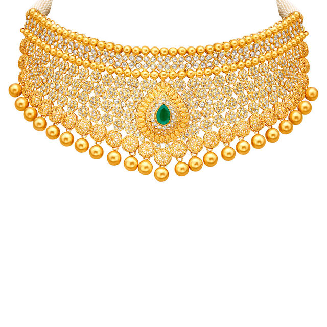 Floral Motif Jali Work Gold Necklace,,hi-res 