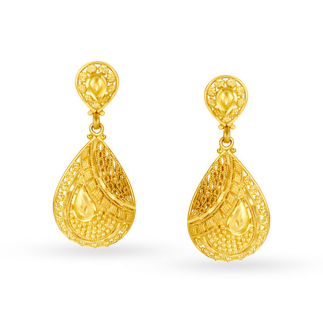 Exquisite Gold Jali Work Drop Earrings,,hi-res 