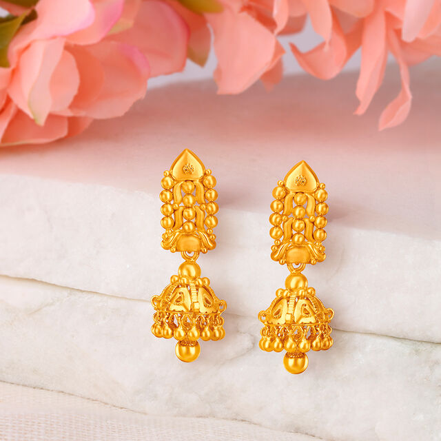 Buy Petite Beaded Gold Jhumka Earrings at Best Price Tanishq UAE