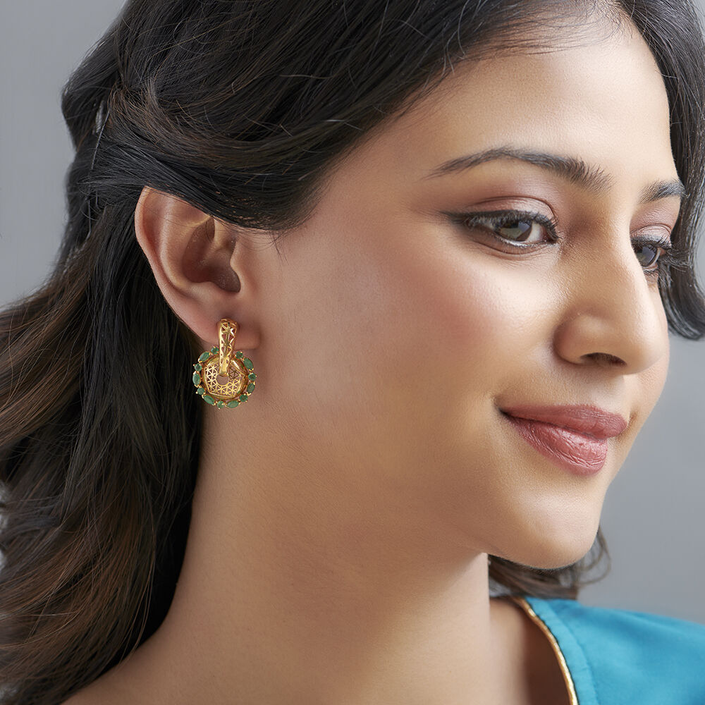 Buy Lush Bloom Emerald Hoop Earrings at Best Price Tanishq US