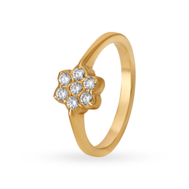 Delicate 22 Karat Yellow Gold And Diamond Finger Ring 