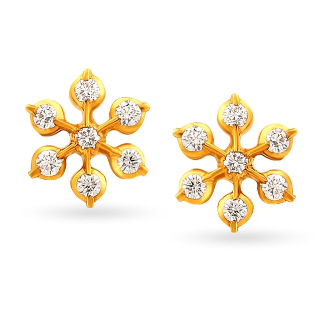 Glimmering 22 Karat Gold And Diamond Floral Stud Earrings,,hi-res 
