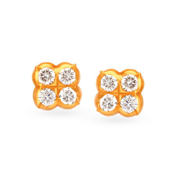 Dainty 22 Karat Yellow Gold And Diamond Square Studs