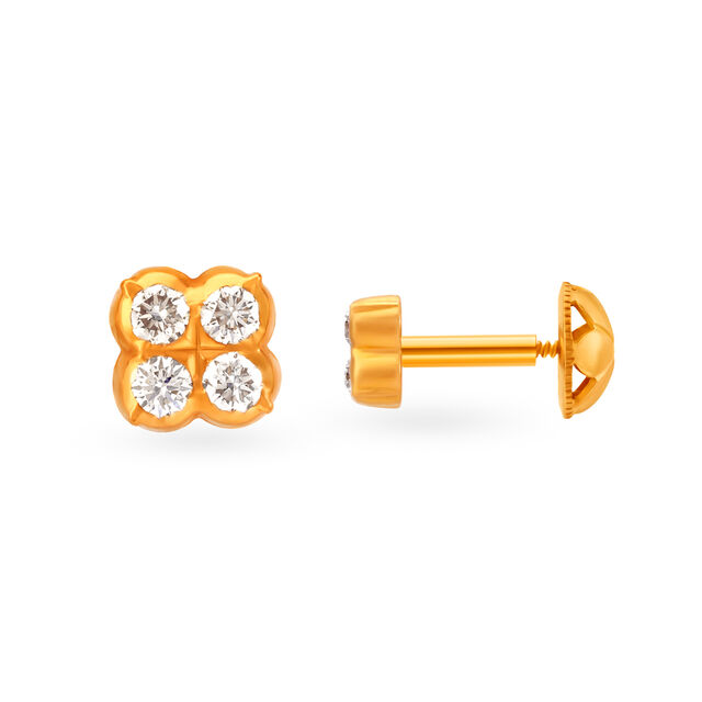 Dainty 22 Karat Yellow Gold And Diamond Square Studs,,hi-res 2