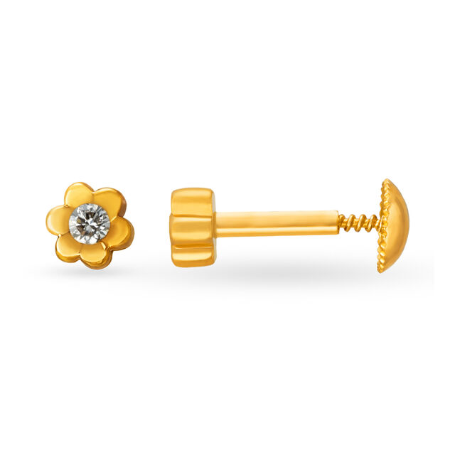 Adorable 22 Karat Gold And Diamond Floral Stud Earrings 2