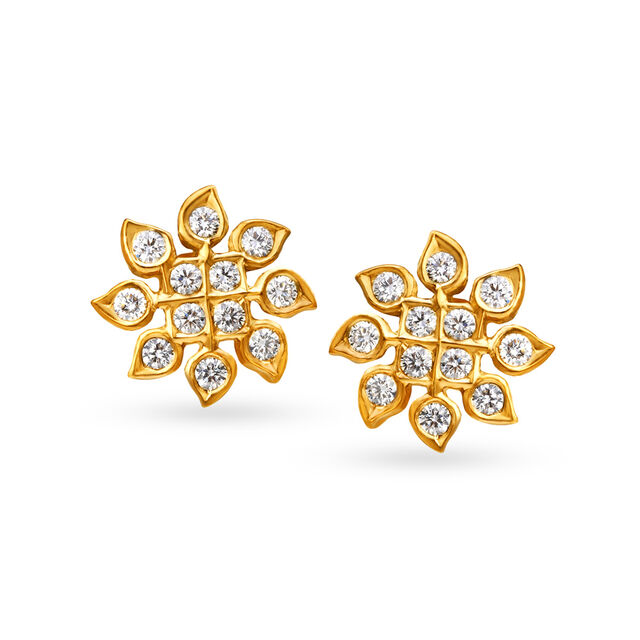 Graceful Floral Diamond Stud Earrings 