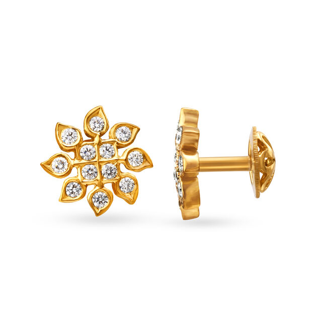 Graceful Floral Diamond Stud Earrings 2