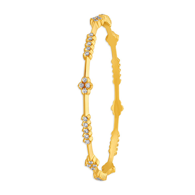 Shimmering Yellow Gold Diamond Wreath Bangle,,hi-res 2