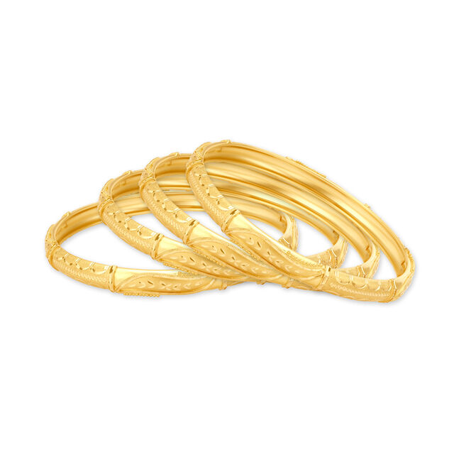 Traditional Yellow Gold Etched Bangles,,hi-res 