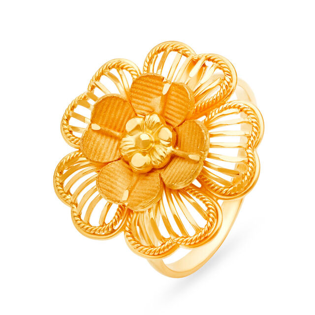 Enchanting 22 Karat Yellow Gold Overlapping Flower Finger Ring,,hi-res 