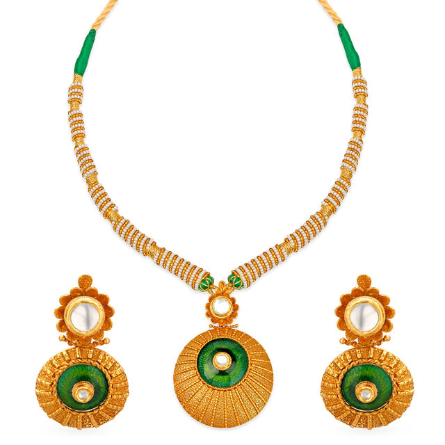 Tanishq Gold Pendant and Earrings Set,,hi-res