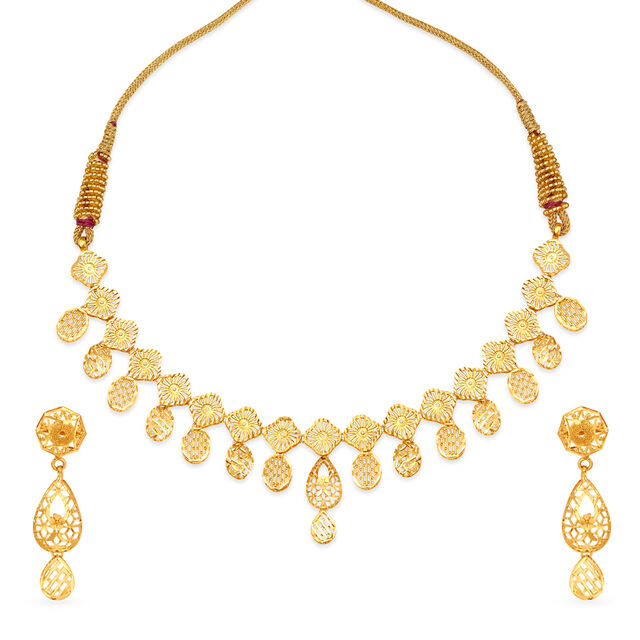 Light Weight Tanishq Gold Long Necklace Set Designs With Price