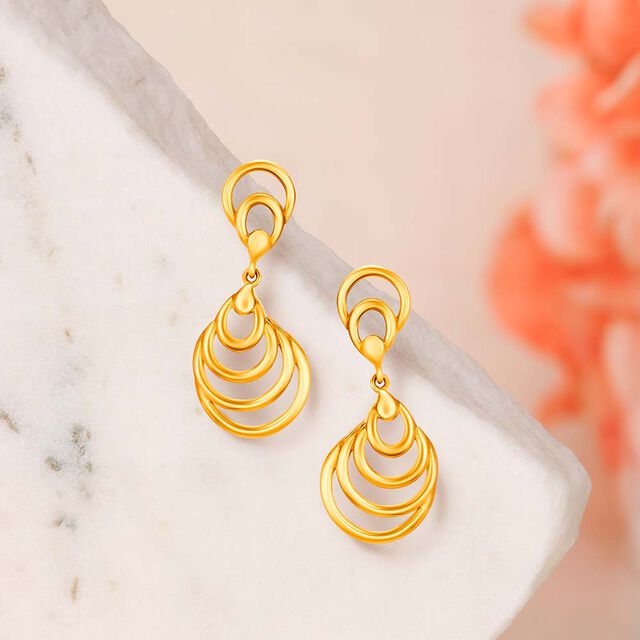 Beautiful 22 Karat Yellow Gold Patterned Teardrop Drop Earrings,,hi-res