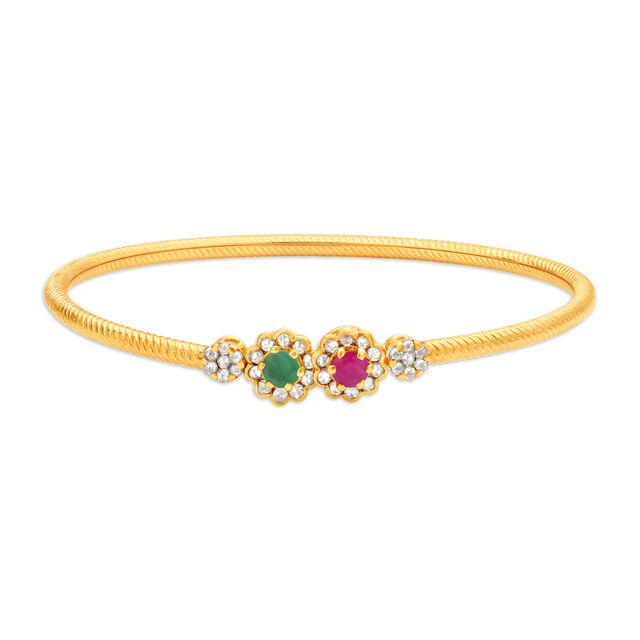 Charming Floral Emerald and Ruby Bangle 