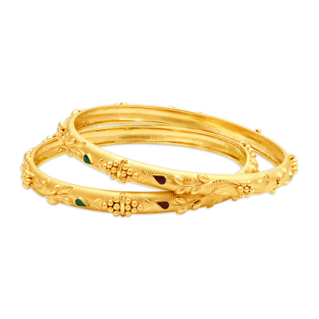Resplendent Yellow Gold Carved Vine Bangles,,hi-res 