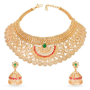 Surreal Gold and Assorted Stones Necklace Set Perfect for Any Bride
