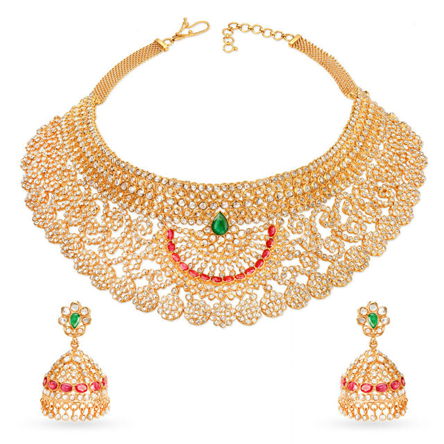 Surreal Gold and Assorted Stones Necklace Set Perfect for Any Bride,,hi-res