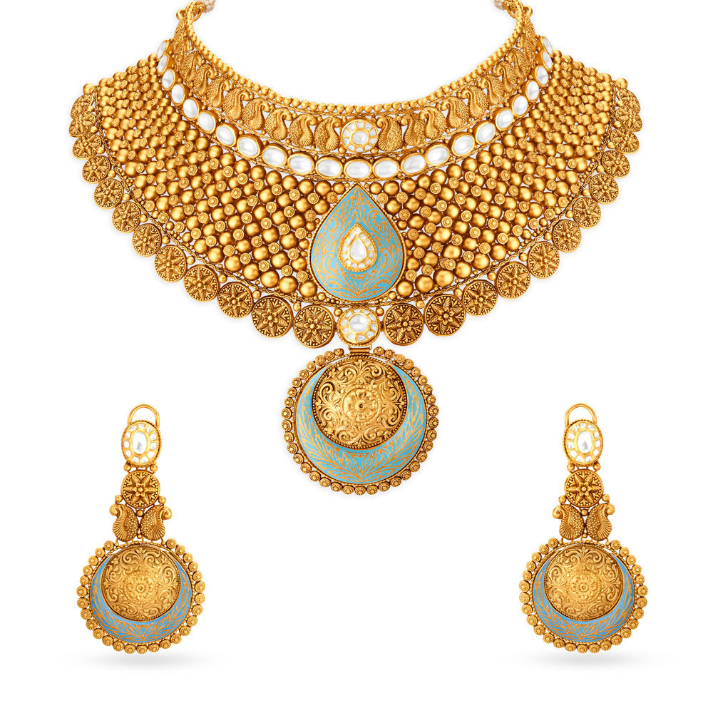 Buy Traditional Floral Gold Necklace Set for the Contemporary Bride at Best Price Tanishq UAE