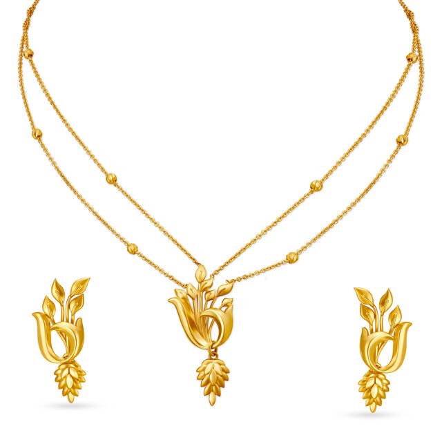 Sparkling Yellow Gold Bouquet Necklace and Earrings Set 