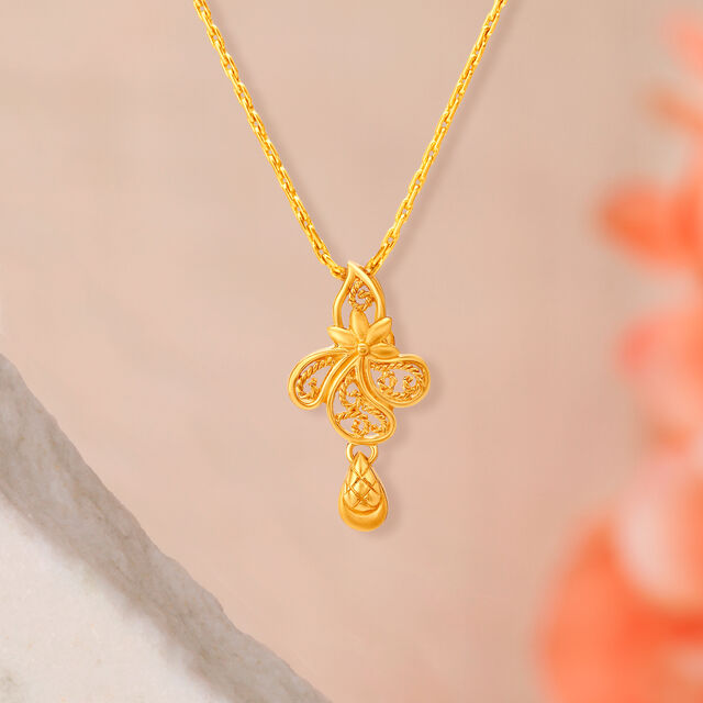 Intricate Floral Pattern Gold Pendant,,hi-res