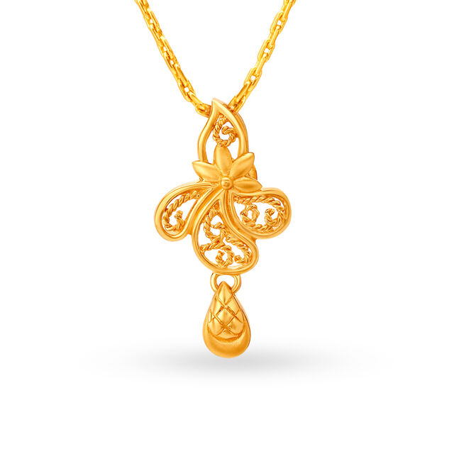 Intricate Floral Pattern Gold Pendant,,hi-res