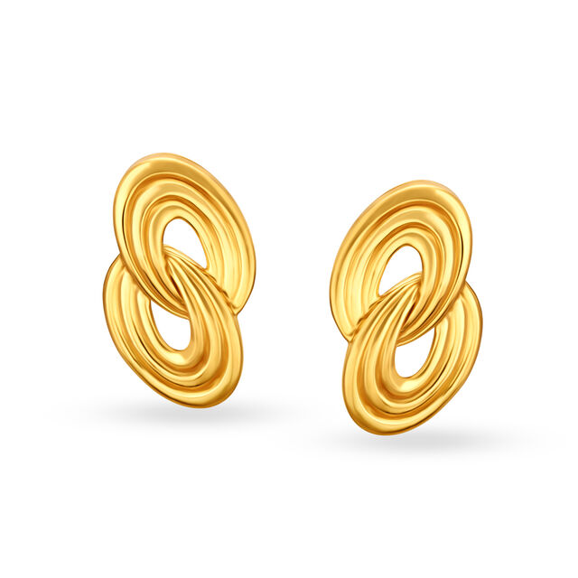 Contemporary Oval Rings Gold Stud Earrings 