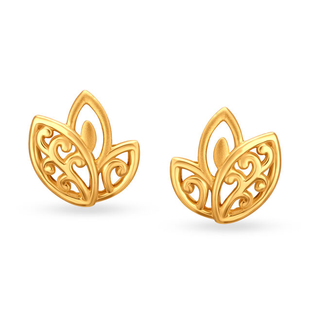Leaf Pattern Petite Gold Stud Earrings,,hi-res 