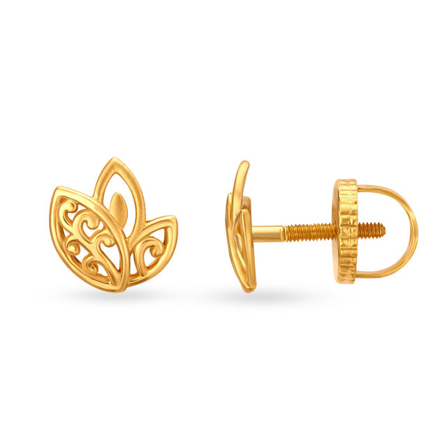 Leaf Pattern Petite Gold Stud Earrings,,hi-res 2