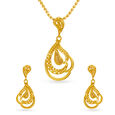 Traditional Paisley Gold Pendant and Earrings Set 