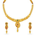 Textured Paisley Gold Necklace Set 