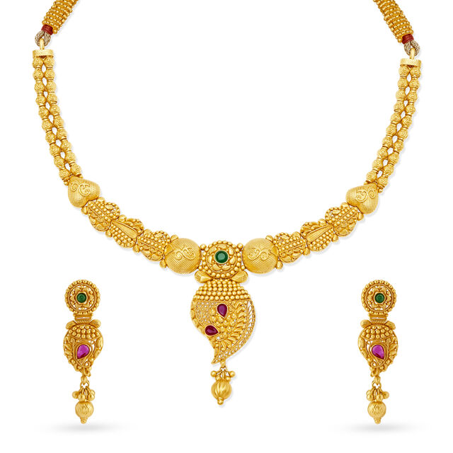 Textured Paisley Gold Necklace Set 