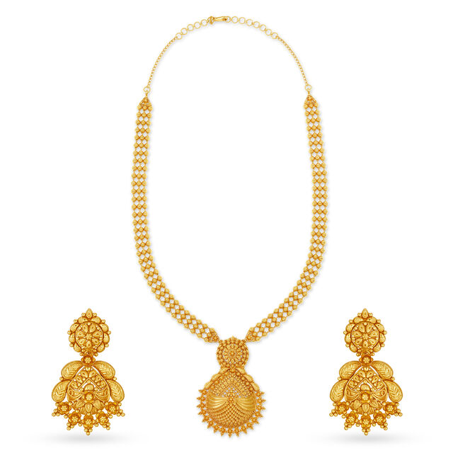 Heavenly Rawa Work Floral Gold Necklace Set,,hi-res 