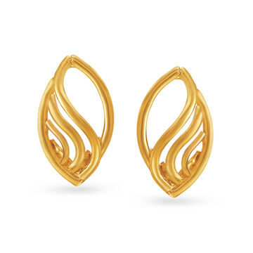 Minimalist 22 Karat Yellow Gold Leaf Drop Earrings