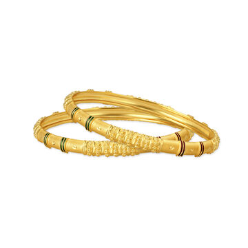 Carved Gold Bangle with Enamel