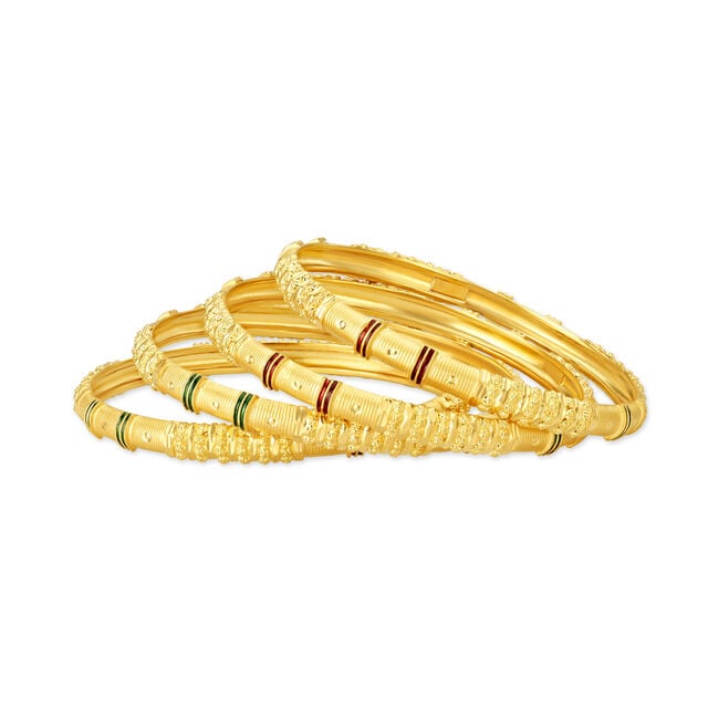 Carved Gold Bangle with Enamel 