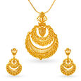 Ornate Gold Pendant and Earrings Set,,hi-res 