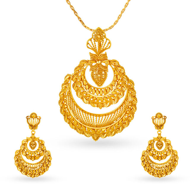 Ornate Gold Pendant and Earrings Set,,hi-res 