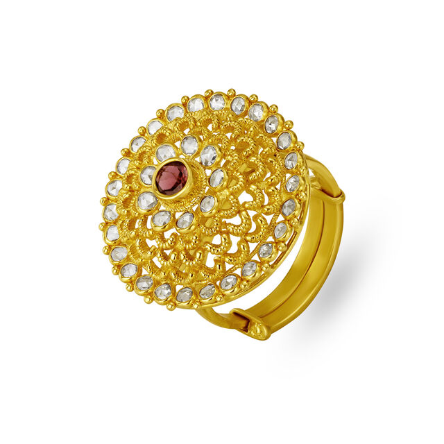 Floral Cocktail Gold Finger Ring,,hi-res 