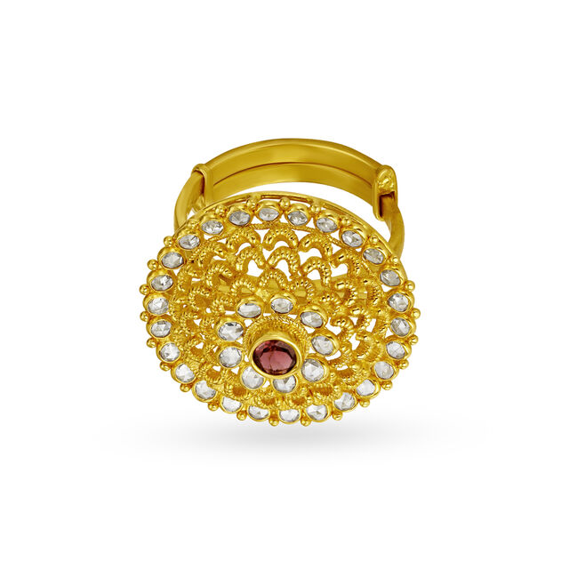 Floral Cocktail Gold Finger Ring,,hi-res 2